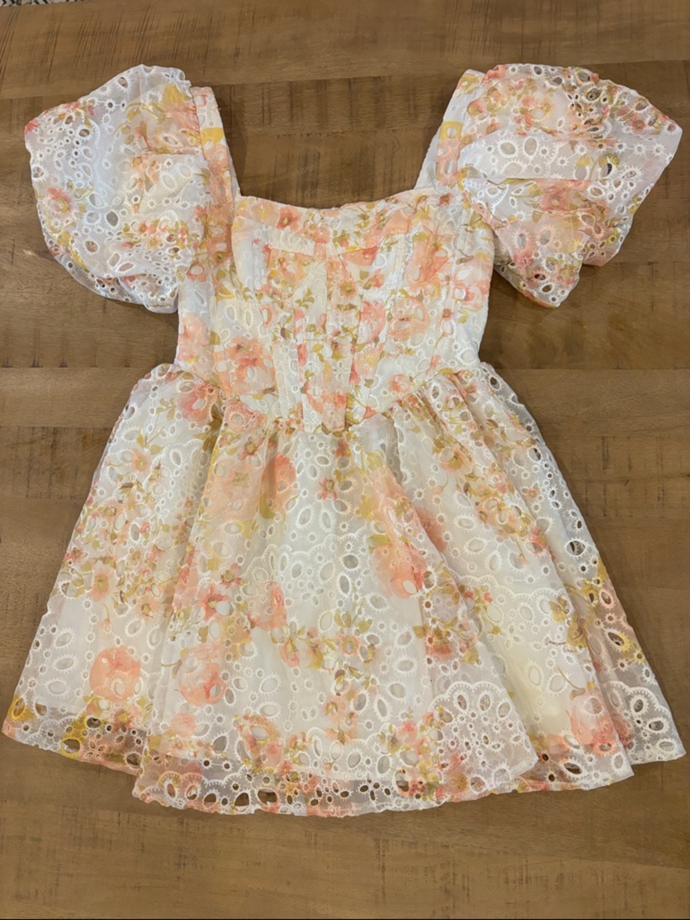 Altar'd State White Eyelet Mini Dress with Pastel Floral - Picture 4 of 9